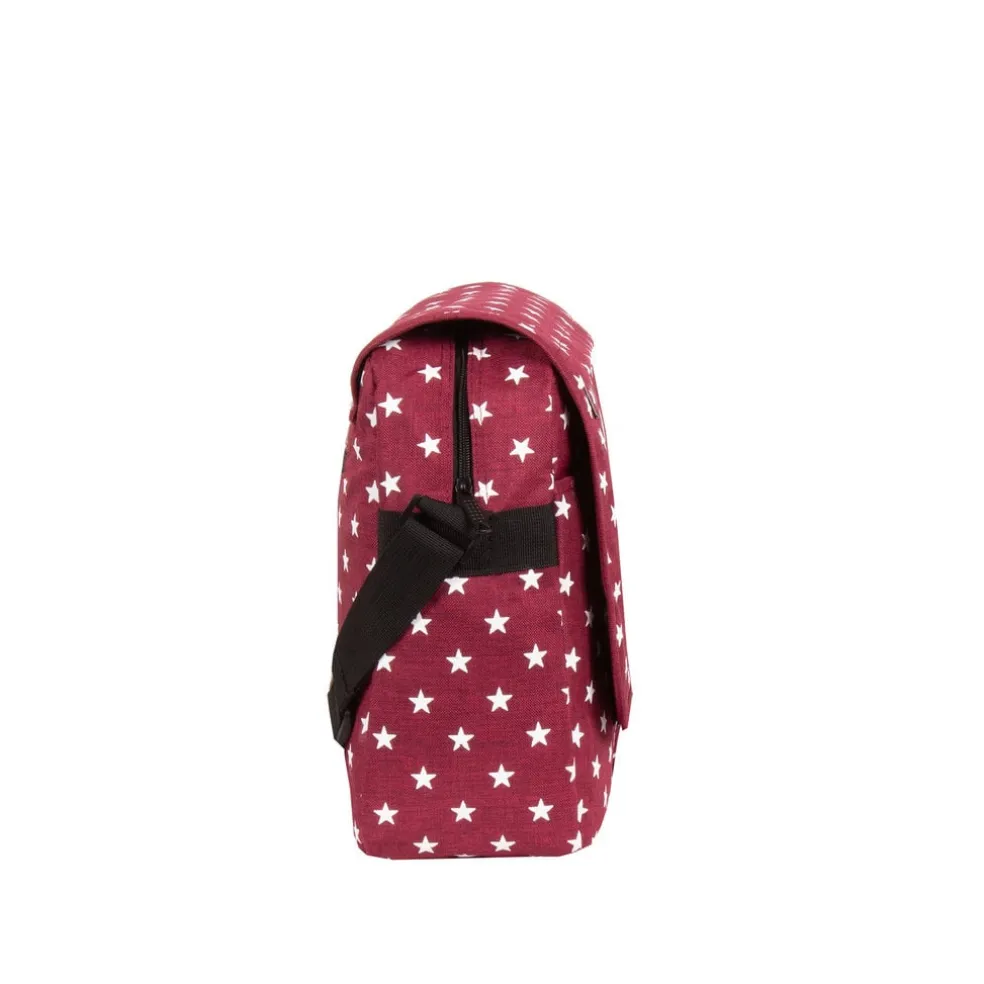 New Rebels ® Star26 - Medium A4 Umhängetasche Mit Überschlag - Mit Stars - Burgundy