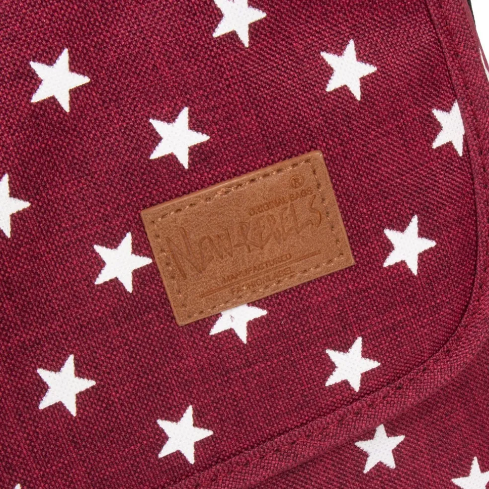 New Rebels ® Star26 - Medium A4 Umhängetasche Mit Überschlag - Mit Stars - Burgundy