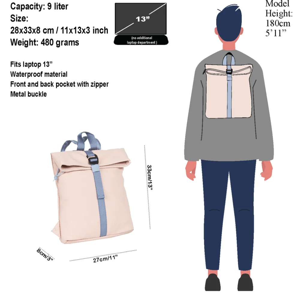 New Rebels ® Tim Rolltop Rucksack Small Soft Rosa/Lila
