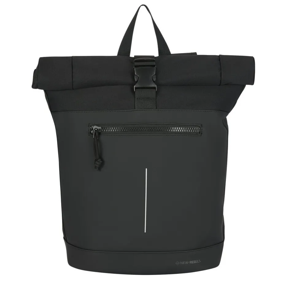 New Rebels Bruce New York Schwarz 21L Rolltop Rucksack Wasserabweisend Laptop 15.6"
