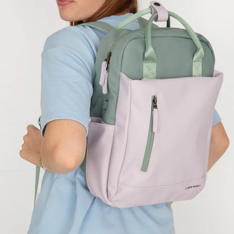 New Rebels Ferron Miami Rucksack 9L Wasserabweisender Laptop Rucksack 13 Zoll für Arbeit und Schule aus PU Nylon Bequem Lila