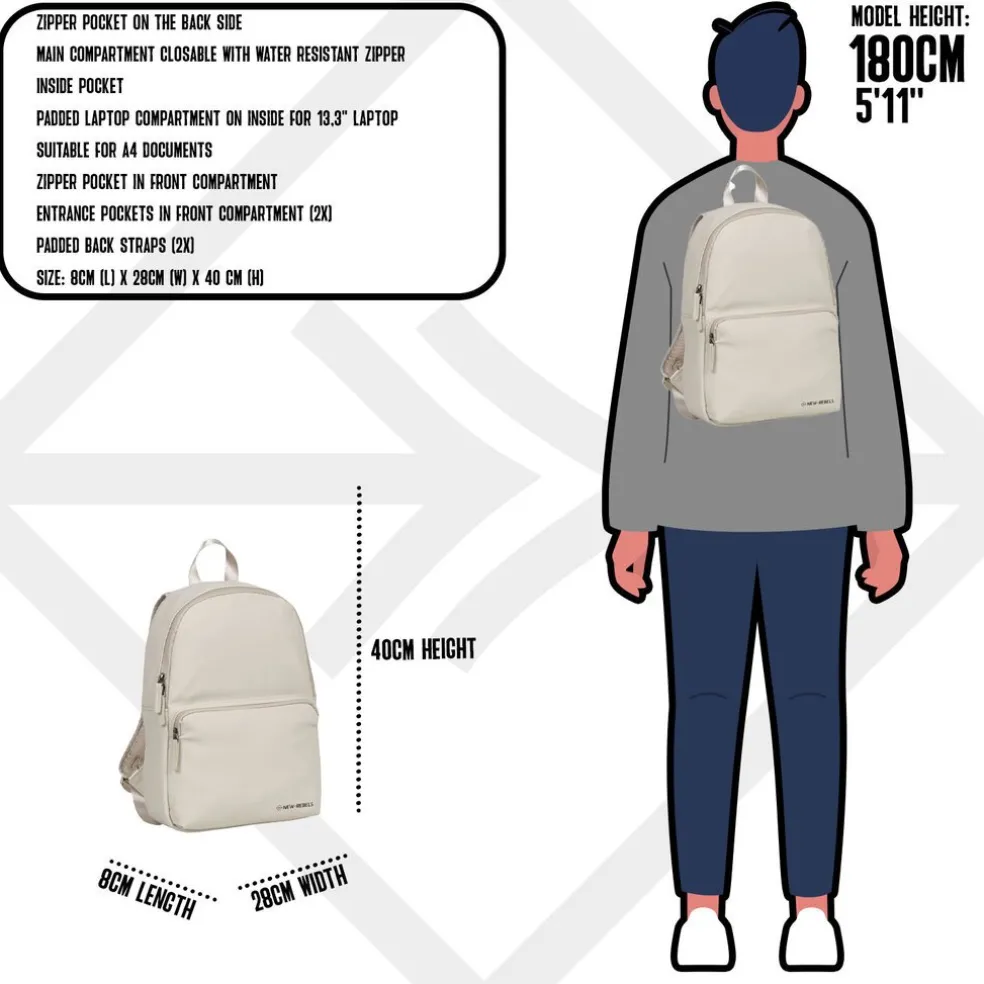 New Rebels Harper Providence Beige 12L Rucksack Wasserabweisend Laptop 11.6"