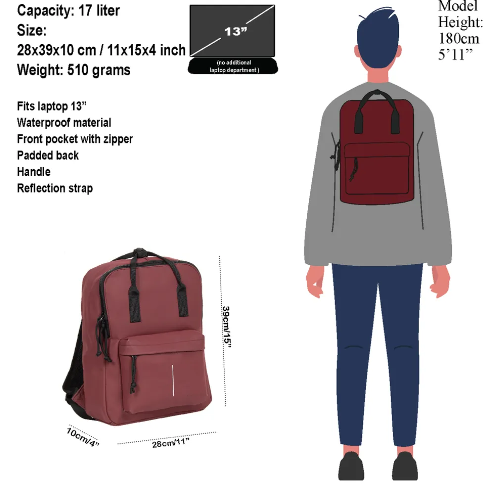 New Rebels Mart Chicago Burgundy 17L Rucksack Wasserabweisend Laptop 13"