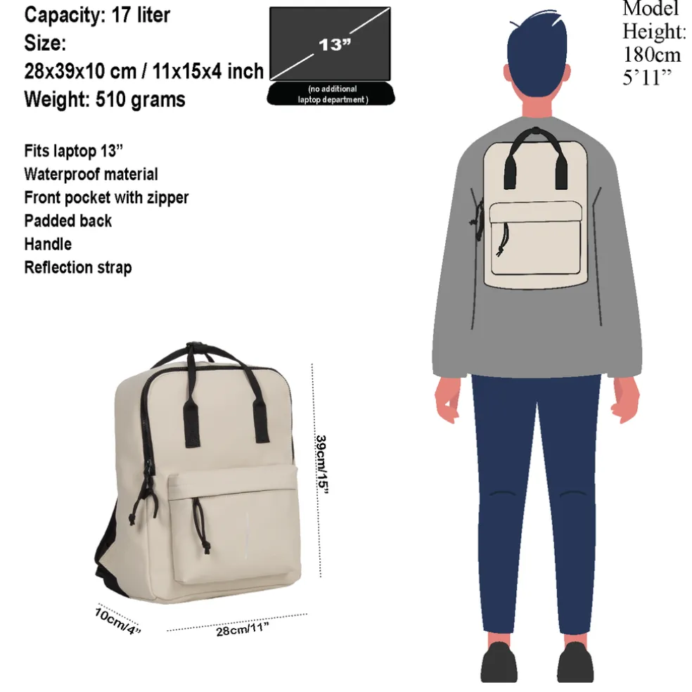 New Rebels Mart Chicago Beige 17L Rucksack Wasserabweisend Laptop 13"