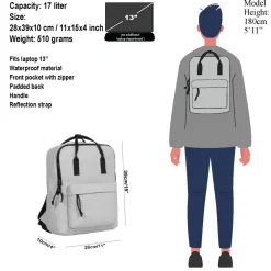 New Rebels Mart Chicago Hellgrau 17L Rucksack Wasserabweisend Laptop 13