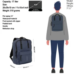 New Rebels Mart Chicago Marineblau 17L Rucksack Wasserabweisend Laptop 13