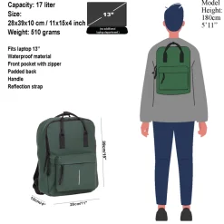 New Rebels Mart Chicago Nachtgrün 17L Rucksack Wasserabweisend Laptop 13