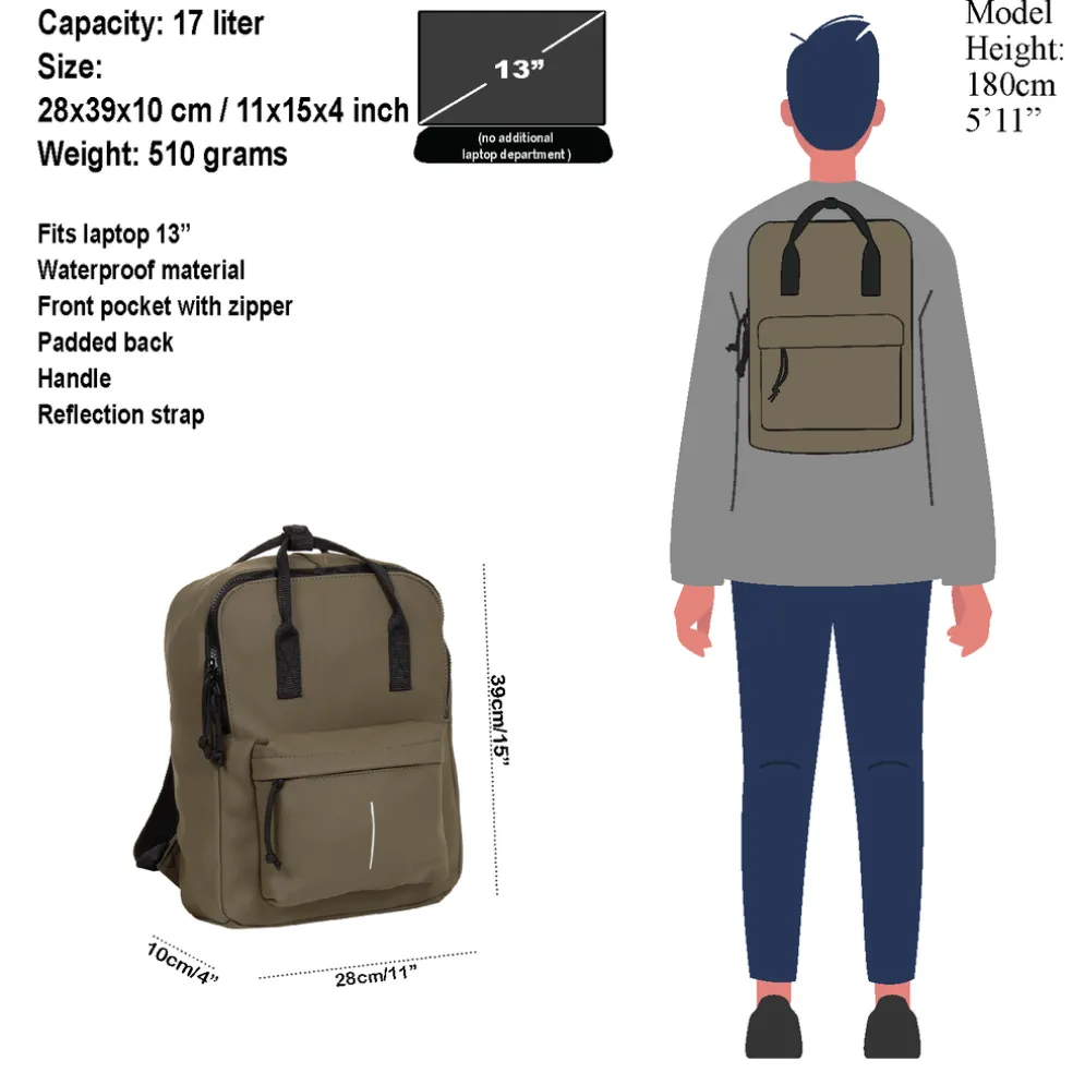 New Rebels Mart Chicago Olivgrün 17L Rucksack Wasserabweisend Laptop 13"