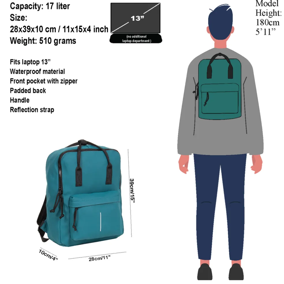 New Rebels Mart Chicago Petrol 17L Rucksack Wasserabweisend Laptop 13"