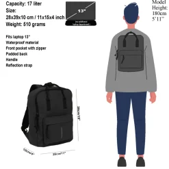 New Rebels Mart Chicago Schwarz 17L Rucksack Wasserabweisend Laptop 13