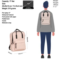 New Rebels Mart Chicago Soft Rosa 17L Rucksack Wasserabweisend Laptop 13