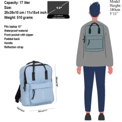 New Rebels Mart Chicago Soft Blau 17L Rucksack Wasserabweisend Laptop 13