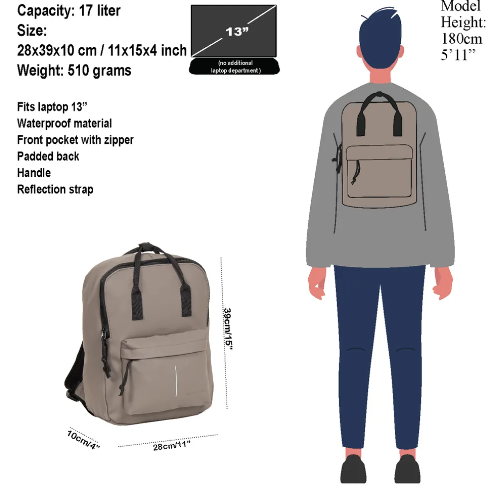 New Rebels Mart Chicago Taupe 17L Rucksack Wasserabweisend Laptop 13"