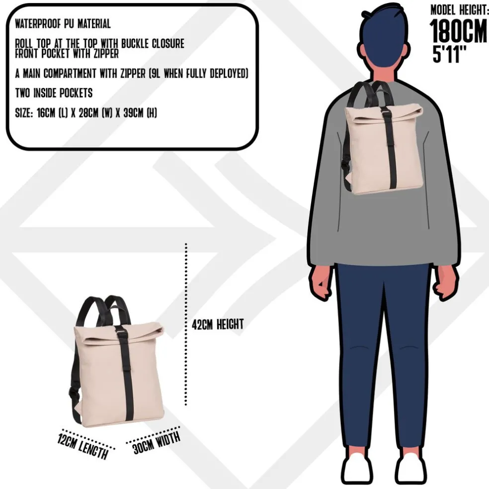 New Rebels Mart Los Angeles Soft Rosa 7L Rolltop Rucksack Wasserabweisend