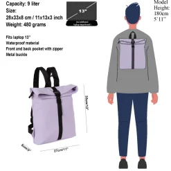 New Rebels Mart Los Angeles Lila 7L Rucksack Rolltop Wasserabweisend