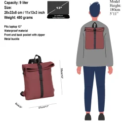 New Rebels Mart Los Angeles Burgundy 7L Rolltop Rucksack Wasserabweisend