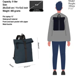 New Rebels Mart Los Angeles Marineblau 7L Rolltop Rucksack Wasserabweisend