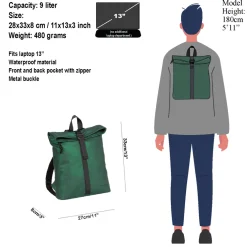 New Rebels Mart Los Angeles Metallic Grün 7L Rolltop Rucksack Wasserabweisend
