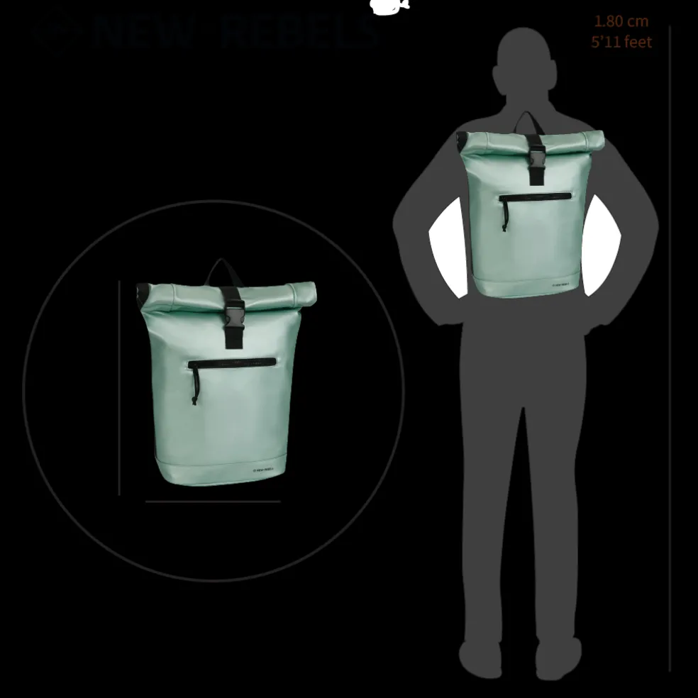 New Rebels Mart New York Metallic Hellgrün 21L Rucksack Rolltop Wasserabweisend Laptop 15.6"