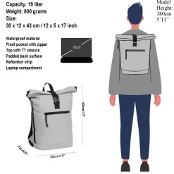New Rebels Mart New York Hellgrau 21L Rucksack Rolltop Wasserabweisend Laptop 15.6