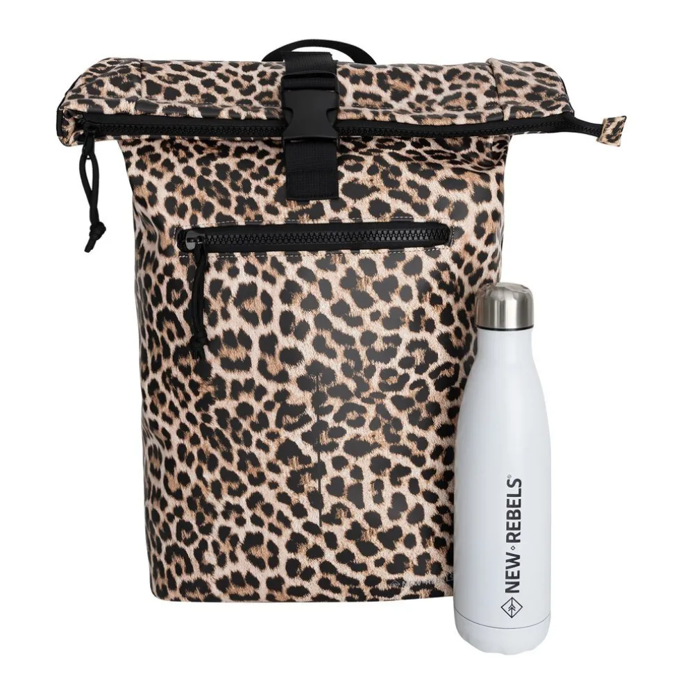 New Rebels Mart New York Leopard 21L Rugtas Rolltop Waterafstotend Laptop 15.6"