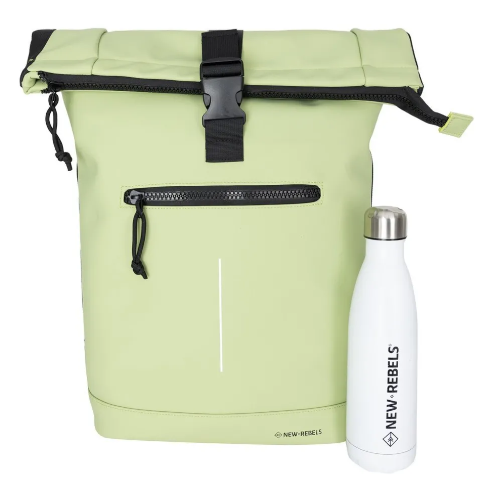 New Rebels Mart New York Mattgrün 21L Rolltop-Rucksack – Wasserabweisend – Für 15,6” Laptop geeignet