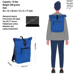 New Rebels Mart New York Kobaltblau 21L Rucksack Rolltop Wasserabweisend Laptop 15.6