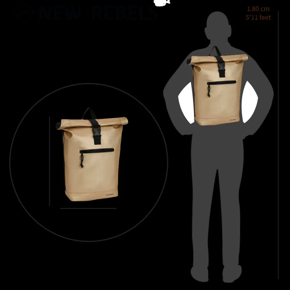 New Rebels Mart New York Metallic Gold 21L Rucksack Rolltop Wasserabweisend Laptop 15.6"