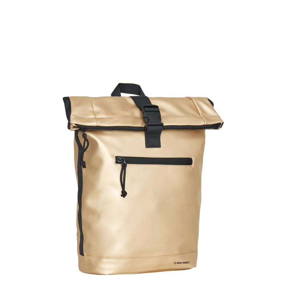 New Rebels Mart New York Metallic Gold 21L Rucksack Rolltop Wasserabweisend Laptop 15.6"