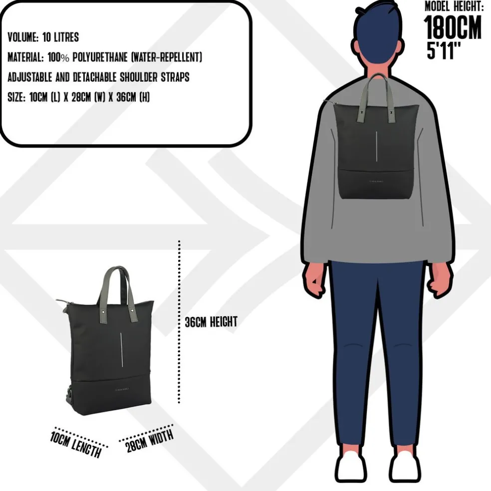 New Rebels Matteo Trenton Schwarz 18L Rucksack Shopper Wasserabweisend