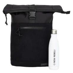 New Rebels New York Ribbi Rolltop Rucksack 17–21L Schulrucksack & Arbeitstasche Rippstoff Laptop Rucksack 15,6 Zoll Schwarz
