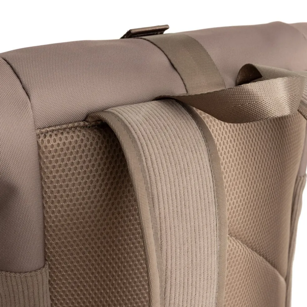 New Rebels New York Ribbi Rolltop Rucksack 17-21 l Schulranzen & Arbeitstasche Rippstoff-Laptop-Rucksack 15,6 Zoll Taupe