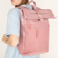 New Rebels New York Ribbi Rolltop Rucksack 17-21 l Schultasche & Arbeitstasche Rippstoff-Laptop-Rucksack 15,6 Zoll Altrosa