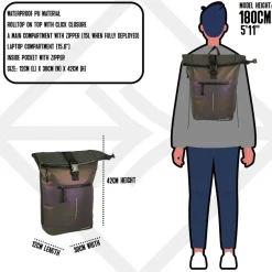 New Rebels Reflect New York Two Tone 21L Rolltop Rucksack Wasserabweisend Laptop 15.6
