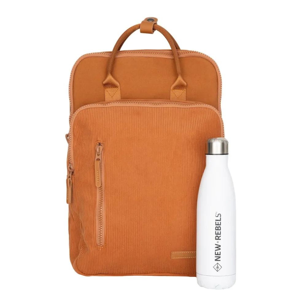 New Rebels Ribbi Milwaukee – Laptoptasche Schultasche Arbeitstasche 15,6 Zoll Laptopfach Rucksack Rib Fabric 18L Coffee Brown