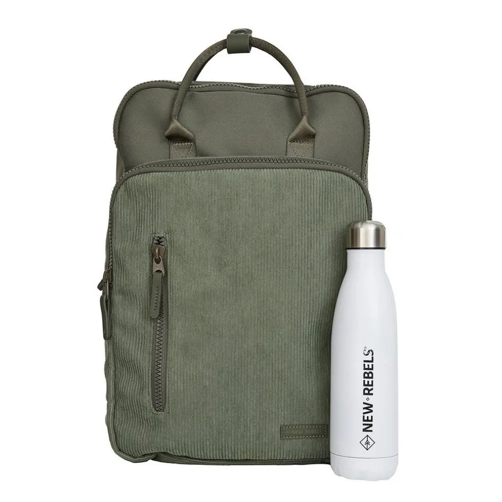 New Rebels Ribbi Milwaukee – Laptoptasche Schultasche Arbeitstasche 15,6 Zoll Laptopfach Rucksack Rib Fabric 18L Sage Green