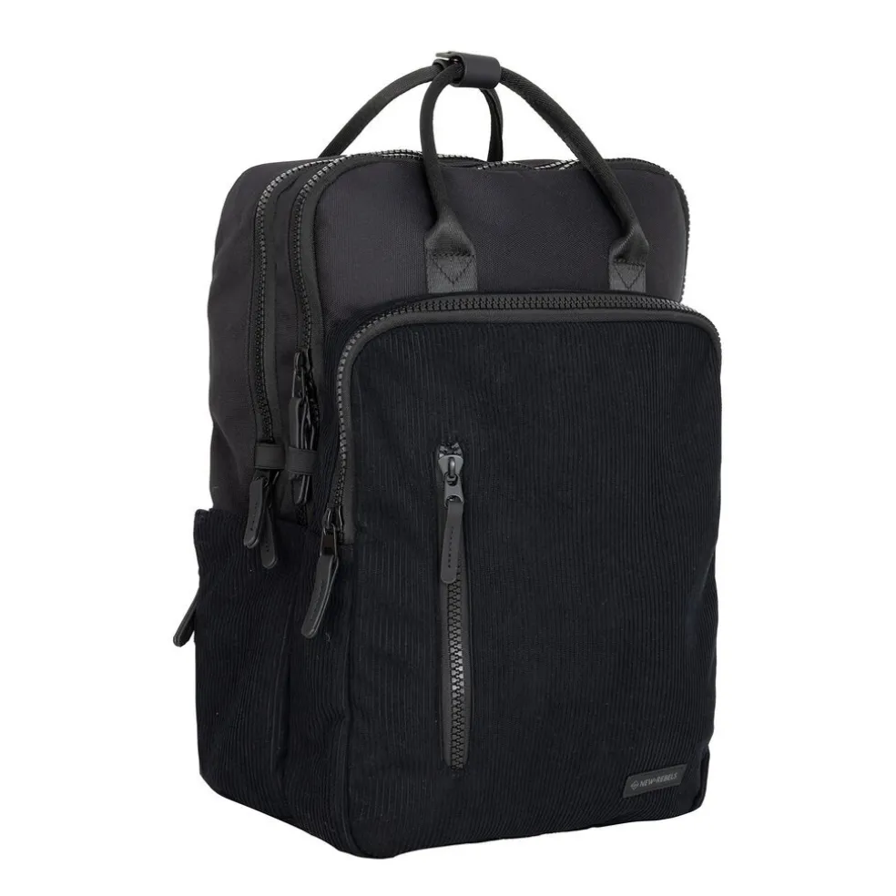 New Rebels Ribbi Milwaukee – Laptoptasche Schulrucksack Arbeitstasche 15,6 Zoll Laptopfach Rippstoff 18L Schwarz