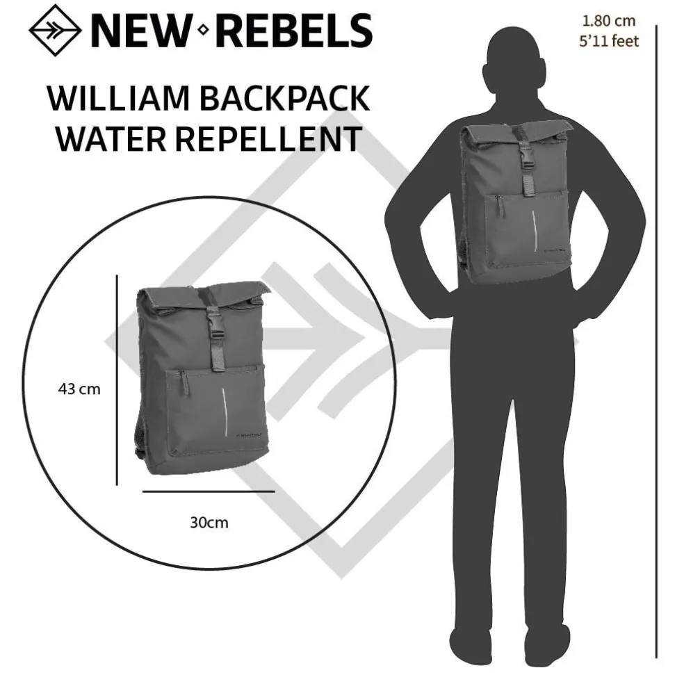 New Rebels William Baltimore Anthrazit 13L Rolltop Rucksack Wasserabweisend Laptop 14"