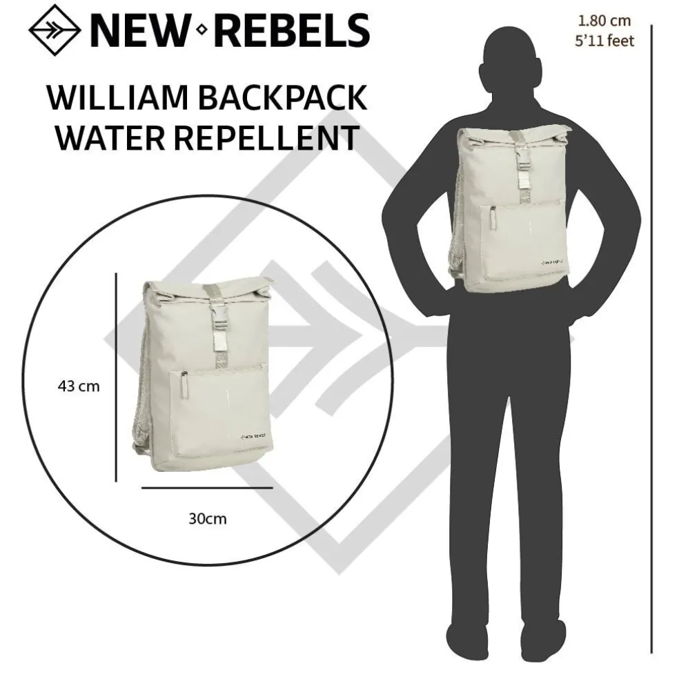 New Rebels William Baltimore Beige 13L Rolltop Rucksack Wasserabweisend Laptop 14"