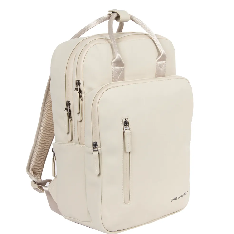New Rebels William Milwaukee 18 L Laptop-Rucksack – Wasserabweisendes PU für 15,6″ Laptop – Beige