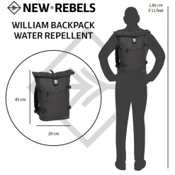 New Rebels William Riverside Schwarz 19L Rucksack Wasserabweisend Laptop15.6