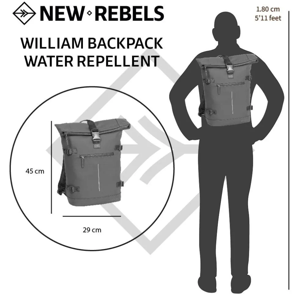 New Rebels William Riverside Anthrazit 19L Rucksack Wasserabweisend Laptop15.6"